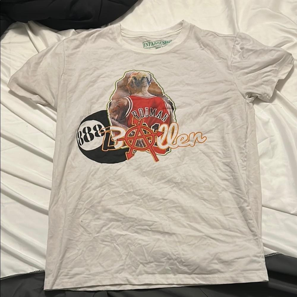 White Dennis Rodman Chicago bulls graphic tshirt